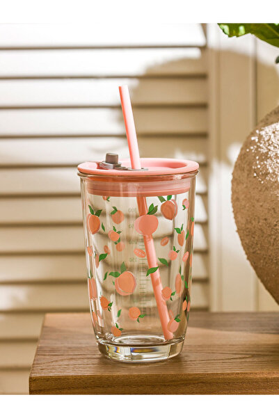 LC Waikiki كوب زجاجي مطبوع عليه عبارة "Stylish" مع مصاصة سعة 350 مل من UZG STORE