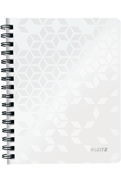 Leitz Caiet de birou WOW, PP, certificare FSC, reciclabil, A5, 80 coli, cu spira, dictando, alb