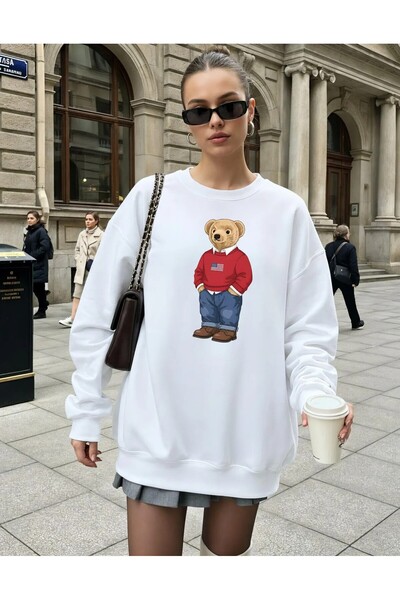 Aether Clothing Bear Printed Oversized Cut Long Sleeve Organic Cotton Sweatshirt