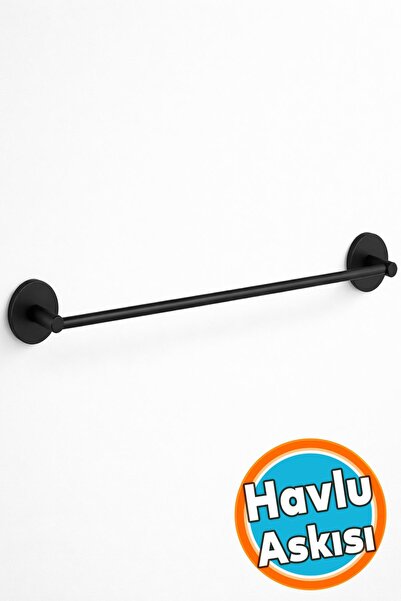 NZB Metal Uzun Havluluk 40 cm Siyah Duvara Monte Vidalı Lüks Banyo Havlu Askı...