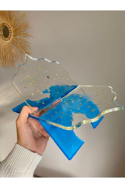 dalya design EPOKSİ RAHLE/KİTAP TUTUCU MAVİ RENK, AY YILDIZ DETAYLI * KİTAP A...