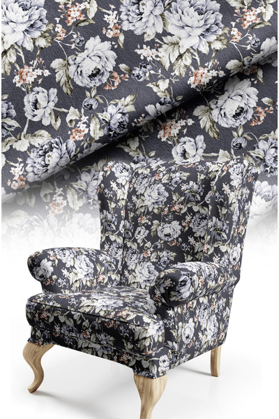 CANİLA Classic Floral Pattern Digital Printed Cotton Backed Thick Rashel Upholstery Fabric Soft Tufted Fabric