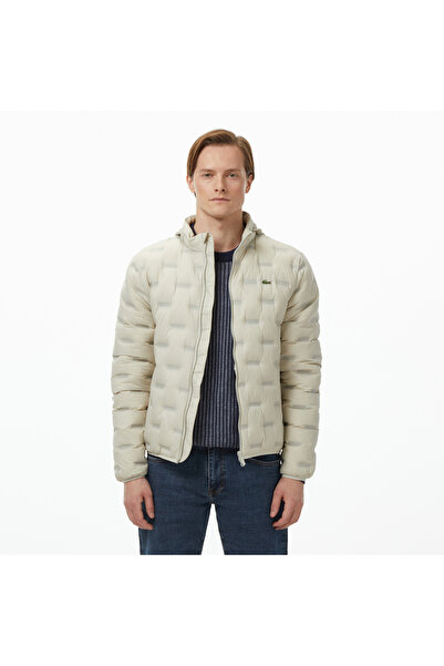 Lacoste Erkek Kapüşonlu Kapitone Açık Gri Mont
