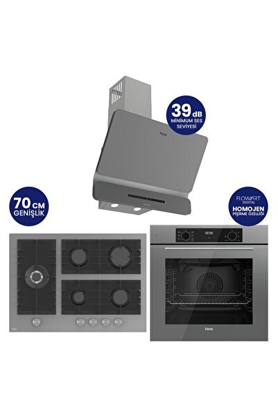 Ferre FlowArt Digital 5 Gözlü Gri Cam Ankastre Set QBL63CPR+BL138+D082-SA