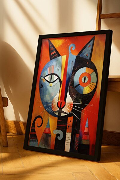 Artiqa Picasso Stilinde Kedi Portresi Siyah Çerçeveli Tablo – Kübist Sanat | ...