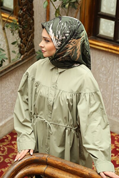 Tesettürnağme Eșarfă EcoZen TN2105 Motiv floral 10-verde-negru-brun