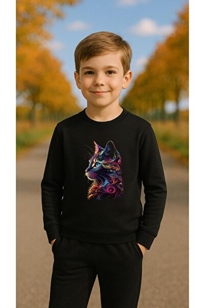 playwear Φούτερ ομάδας ALACALI KEDİ με στάμπα για κορίτσια και αγόρια, με λαι...