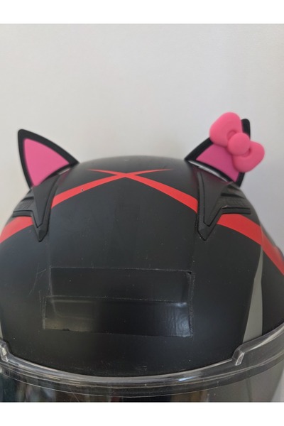 3dfabrick Kedi Kulağı Çift Renk siyah pembe - Pembe Fiyonklu kask Aksesuarı