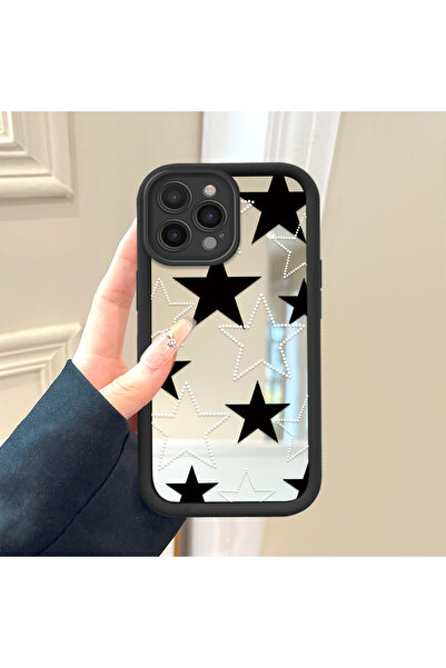 Hontinga غطاء هاتف سيليكون مضاد للسقوط متوافق مع آيفون 15 برو بتصميم مرآة النجمة