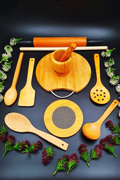 SWENCRAFT Wooden 11-Piece Kitchen Set with Rolling Pin, Rolling Knife, Rollin...