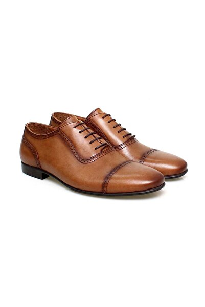 FRANCO CALVANI Tan Color Lace-Up Genuine Leather Men's Shoes