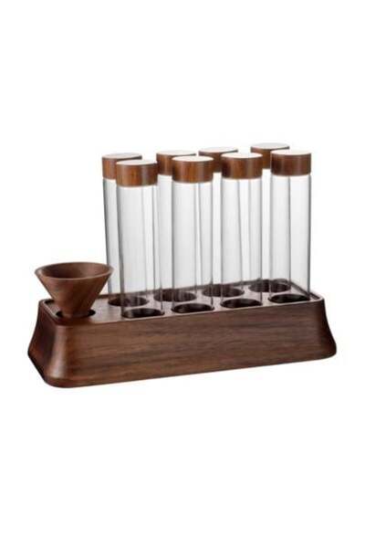 3bean مجموعة من 8 قوارير سنقل دوز زجاجية مع قاعدة ة قمع خشبي ثري بين