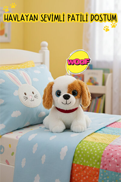 craftivio Sesli Havlayan Yavru Köpek Peluş Oyuncak (25 cm) Mavi İri Gözlü - H...