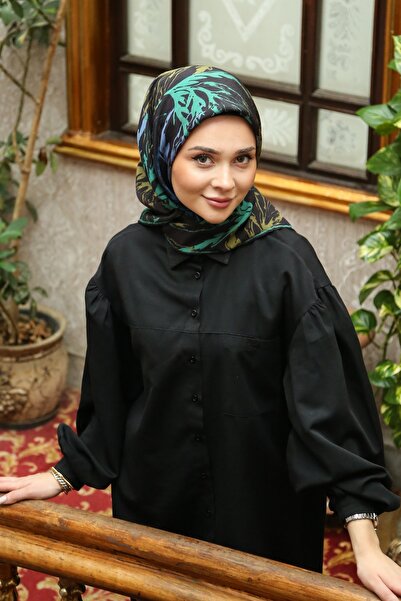 Tesettürnağme Eșarfă EcoZen TN2105 Motiv Floral 03-Verde-Albastru-Maro