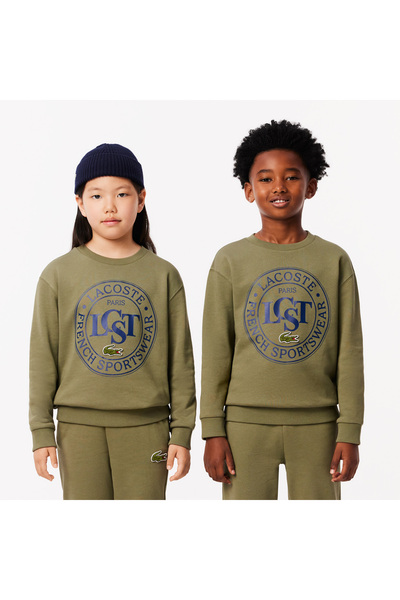 Lacoste Çocuk Bisiklet Yaka Baskılı Haki Sweatshirt