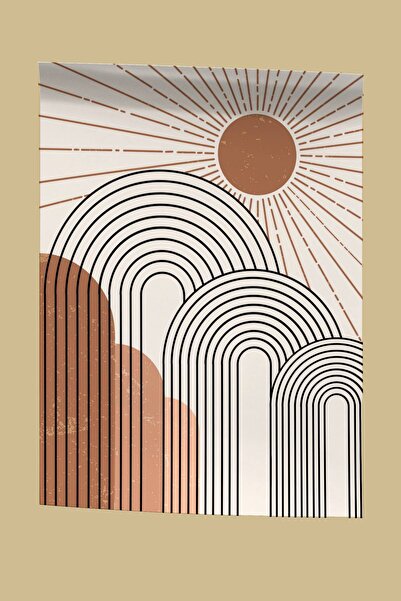 Artiqa Boho Gökkuşağı ve Güneş Çerçevesiz Poster – Mid Century Peyzaj | Kirem...
