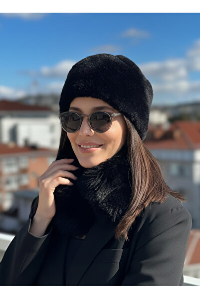 Mollycrush طقم كاب وشال فاخر باللون الأسود للنساء |   أفضل اختيار للشتاء