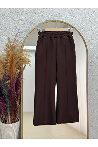 MİHRA STORE Elanur piped Flared Trousers-Mt4722 Brown