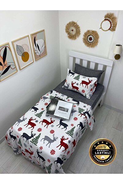 Çetinhome Single Duvet Cover Set with Elastic Sheet Geyik