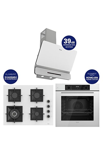 Ferre FlowArt Digital Beyaz Cam Ankastre Set ( 65 CM Woklu OCAK ) QBL63CB+SC4...
