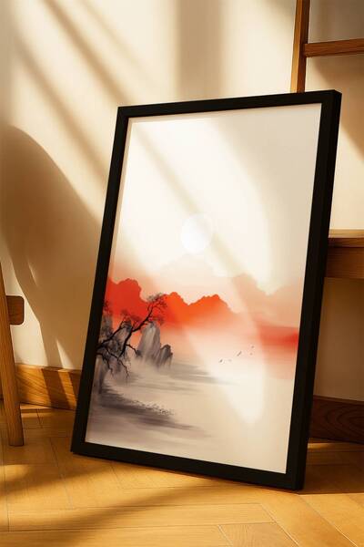 Artiqa Kızıl Gün Doğumu Siyah Çerçeveli Tablo – Dijital Manzara | Doğu Esintisi