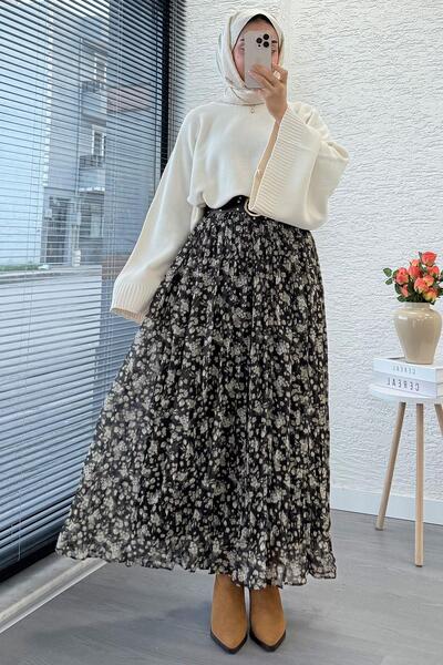 MELEK ARAZ Fusta din șifon cu curea cu model floral - kaki