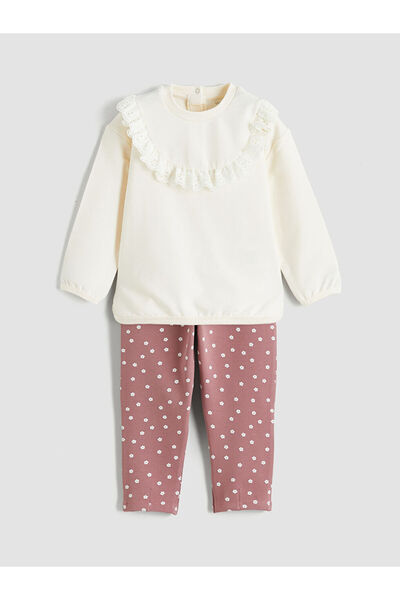 LC Waikiki Lcw Babybej Peter Pan collar Baby Girl Blouse and Leggings