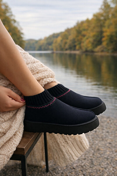 RynModa Kadın Süet Içi Kürklü Kalın Taban Bileği Lastikli Kısa Kadın Bot&bootie