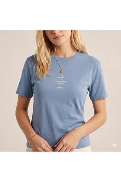 BUWOM تي شيرت نسائي The Power of مطبوع برقبة دائرية