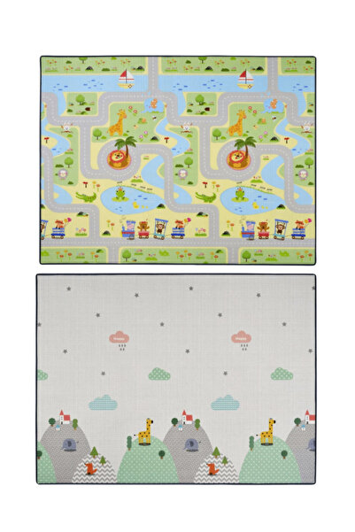 babytex Çift Taraflı Çocuk Oyun Halısı 200x140 cm Yumuşak Hijyenik Sessiz Güv...
