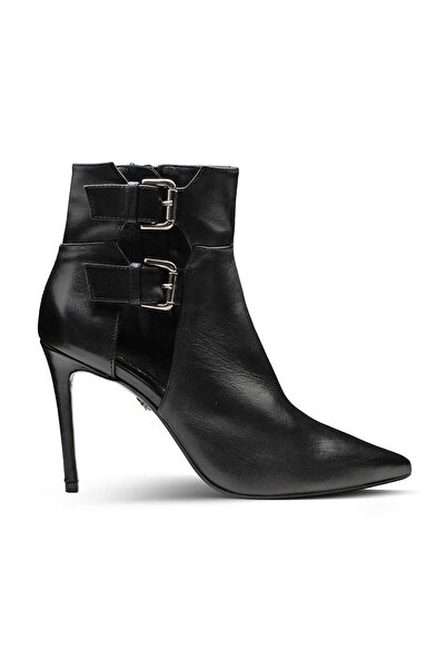 Vario Genuine Leather Double Buckle Pointed Toe Rubber Sole Zippered Boots 206 Nappa Nera (Black)