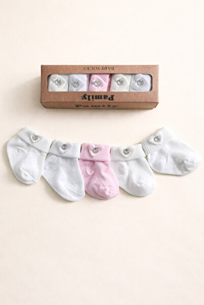 baby socks 5 Çift Kalpli Elmaslı kutulu Hediyelik Bebek Çorabı
