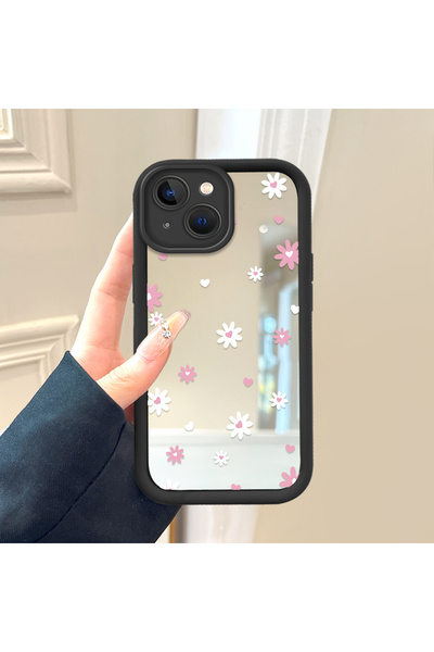 Hontinga حافظة هاتف من السيليكون مضادة للسقوط مع مرآة على شكل زهرة صغيرة متوا...