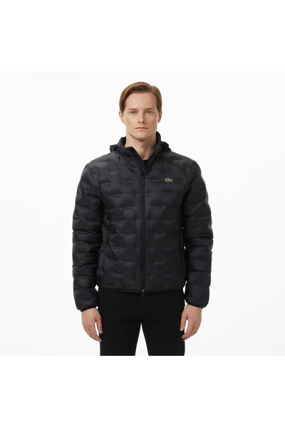 Lacoste Erkek Kapüşonlu Kapitone Siyah Mont