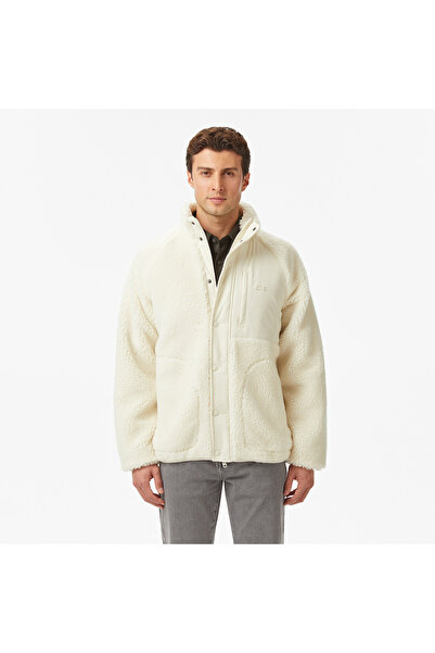 Lacoste Erkek Dik Yaka Renk Bloklu Beyaz Ceket