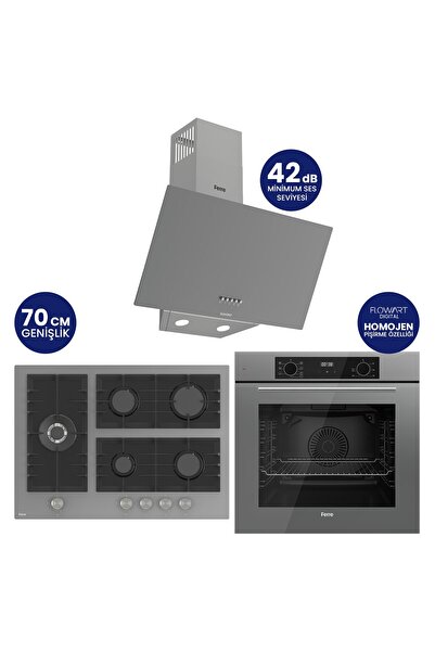 Ferre FlowArt Digital 5 Gözlü Gri Cam Ankastre Set QBL63CPR+BL138+D088SA