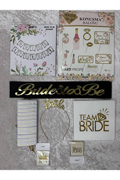 SırmalıHome 52 Parça Gold Bride To Be Set Siyah Kemer Metal Taç Bileklik Peçete Dövme Konuşma Balonu Banner