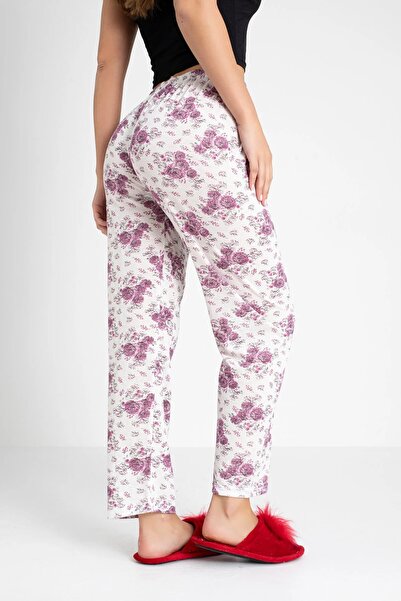 DONEX 3'lü Pamuklu İnce Nefes Alan Kumaş Kurdele Bel Detaylı Baskılı Cepsiz Kadın Pijama Altı
