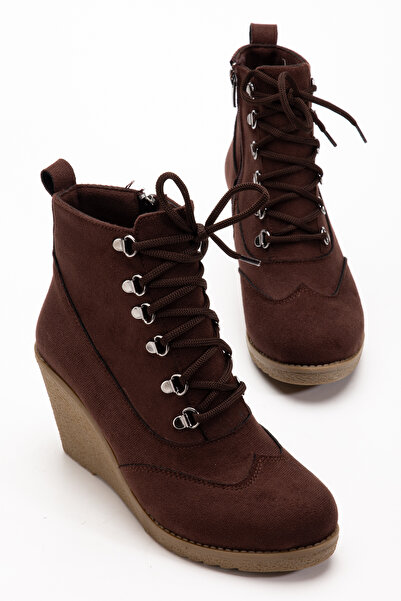 guijarro Women's Brown Suede Wedge Heel Boots |   Lace-Up & Side Zipper |   S...