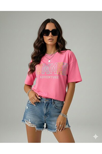 BW Bravely Wear تي شيرت نسائي أساسي برقبة دائرية لصيف مطبوع