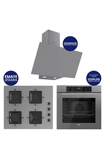 Ferre FlowArt Digital Beyaz Cam Ankastre Set QBL63CPR+SS208+D079