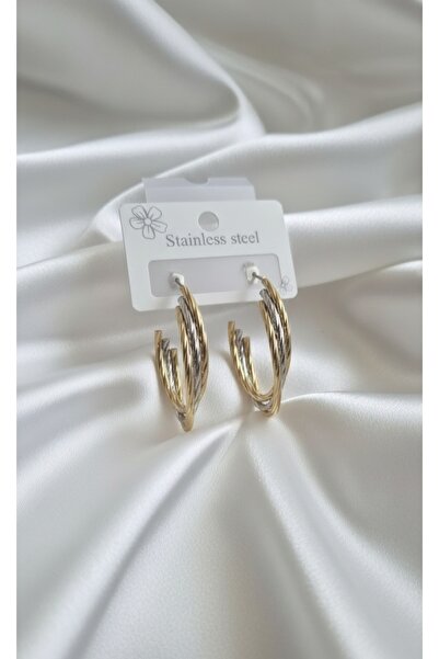 stainless steell Kadın altın gümüş burgu karışık desen şık küpe çelik