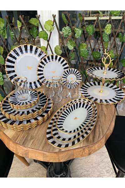 GÜRCÜGLASS Black and white butterfly model 28 prç