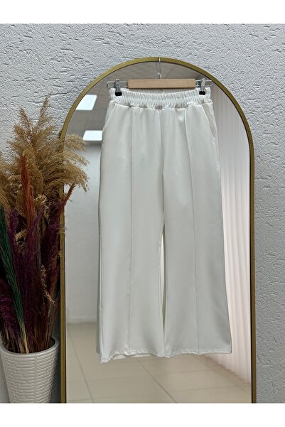 MİHRA STORE Elanur piped Flared Trousers-Mt4722 White