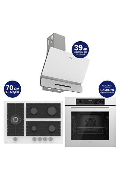 Ferre FlowArt Digital 5 Gözlü Beyaz Cam Ankastre Set QBL63CB+BL136+D081-SA