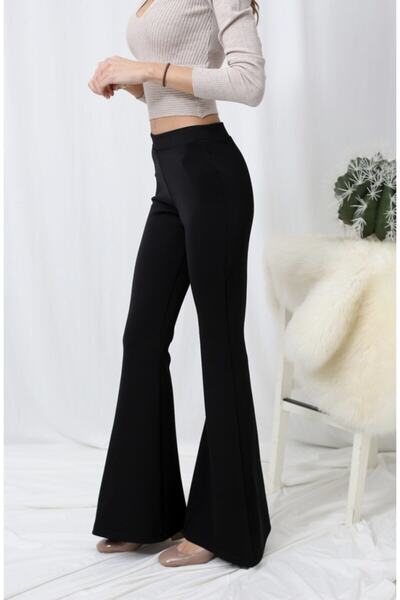 TÜCCAR UMUT Kadın Siyah Yüksek Bel Ispanyol Paça Toparlayıcı Çelik Tayt