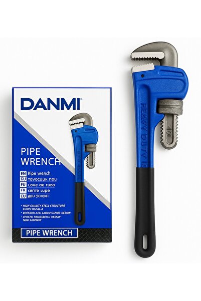 DANMI Heavy-Duty Pipe Wrench, 10 in (≈ 254 mm) – Blue/Black, Rubberized Grip,...