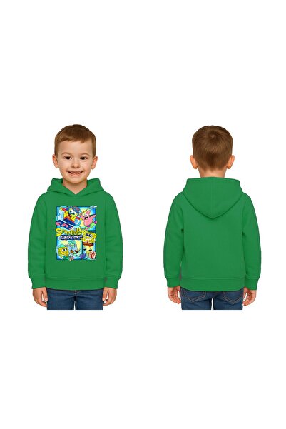 SEDİRLİ سترة سبونج بوب مطبوع للأطفال للجنسين بغطاء للرأس 3 خيوط مزخرفة