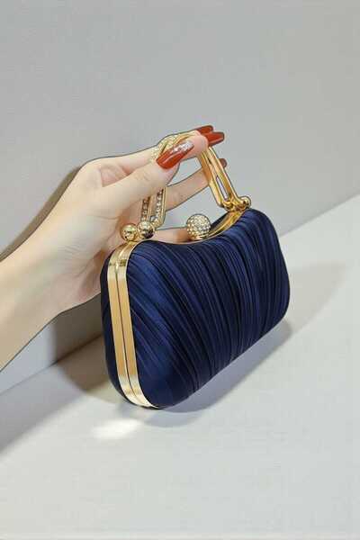 ELENAS Μπλε σατέν βραδινή τσάντα φόρεμα/τσάντα χειρός με πέτρες ζιργκόν. Η κο...