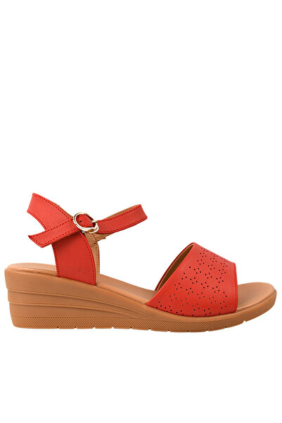 FORMAZIONE Casual sandals, women, FORMAZIONE, red, leather, platform 40